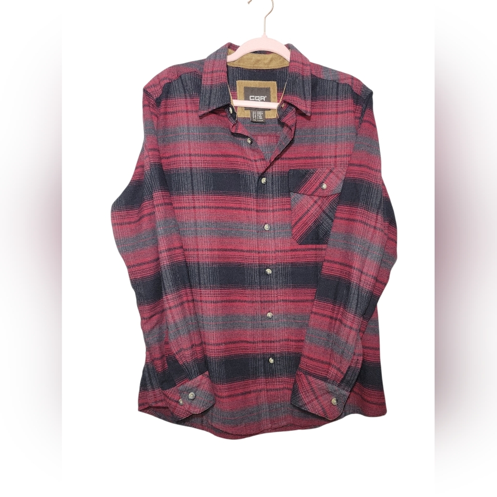 CQR Men’s Red & Black Flannel Button Down Shirt - Corduroy Lined - Size Medium